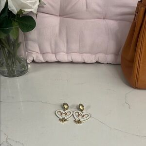 Butrich Gold and White Swan Heart Earrings